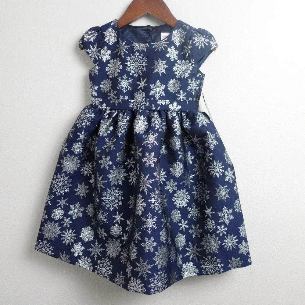 Gymboree Silent Night Snowflake Party Dress 4T Navy Silver Metallic Shimmer NEW